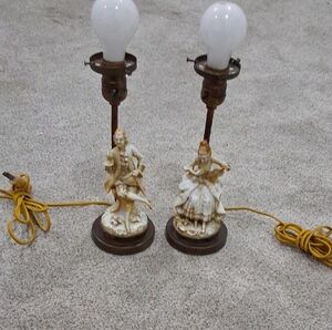 Vintage Cream and Brown Figurine Table Lamps
